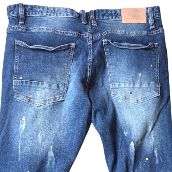 Mens Smoke Rise Distressed Rip and Repair Blue Denim Jeans Size 36/34 - Picture 4 of 7